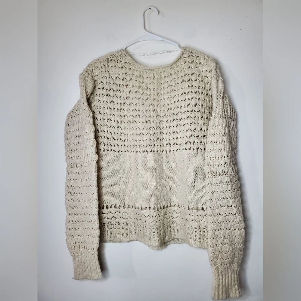Free People Crashing Waves Open Chunky Knit Scoop Neck Wool Blend Sweater XS